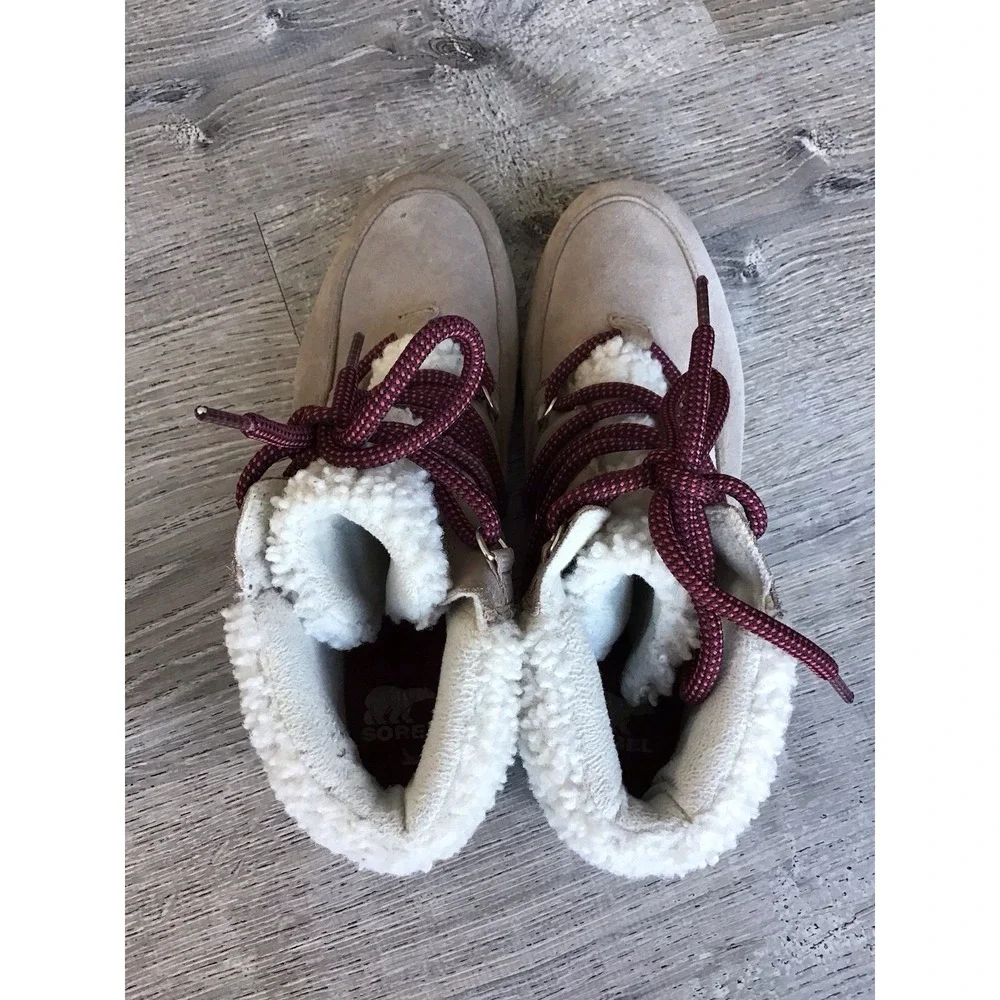 Sorel Womens Size 9 Harlow Lace Cozy Beige Casual Winter Boots NL4345-264